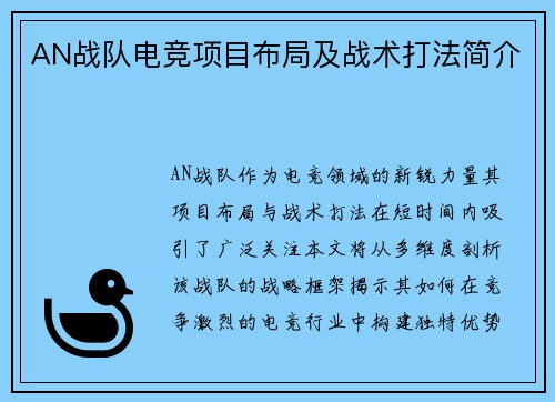 AN战队电竞项目布局及战术打法简介